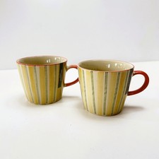 Set of 2 Ceramic Yellow Stripe Mugs by Gisela Graham