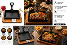 Cast Iron Sizzler Platter Wood