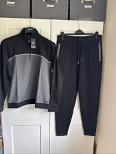 HUGO BOSS MENS 2 PIECE TRACKSUIT WITH  ZIP NECK BLACK/ GREY MEDIUM BNWT RRP £179