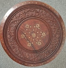 Wooden Hand Carved Small Round Collapsible Decorative Table made with Rosewood
