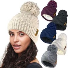 Ladies Chunky Cable Knit R80 Thermal Ski Bobble Hat by RockJock™ HAI-404