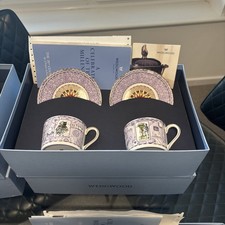 Wedgewood Millennium 20th Century Purple Cup Saucer Set of 2 Boxed New Unused