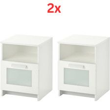 2x IKEA BRIMNES Bedside Table White 39x41 cm – Nightstand with Drawer & Shelf