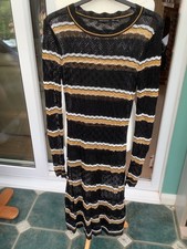 karen millen medium black white gold fine crochet bodycon dress long sleeve