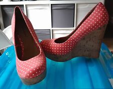 Ladies Primark Pink & White Spotty High Heeled Wedge Closed Toe Size 7UK /40 