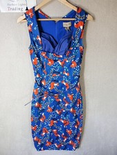 Lindy Bop Dress Womens Retro Fox Blue Orange UKS  10 Pin Up Wiggle Pencil & Belt