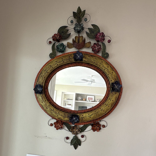 Mexican tin folk art mirror - art,