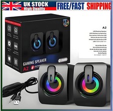 2pcs Computer Speaker Gaming LED RGB Light 3.5MM AUX USB for PC Laptop Desktop