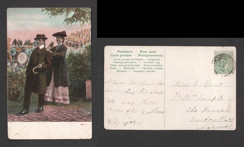 Marching band postcard - marching, 1909