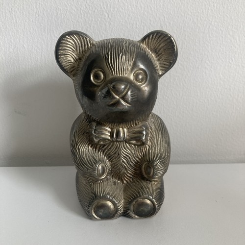 Silver tone metal teddy bear - tone,