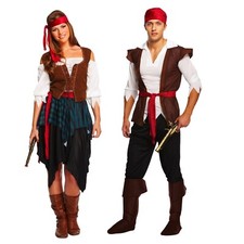 ADULT PIRATE CARIBBEAN Fancy Dress Costume Ladies Mens Couples Halloween NEW UK