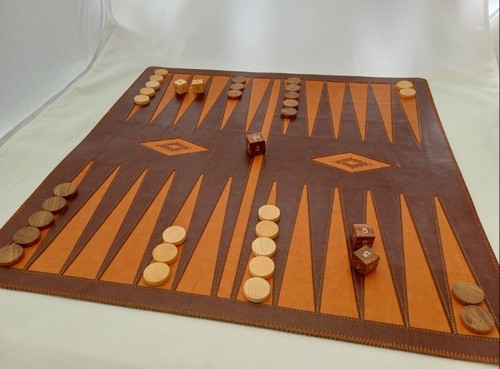 Natural leather backgammon - natural,