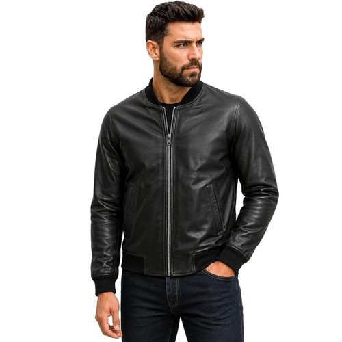 Men real leather bomber - real,