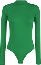 WOMENS LADIES TURTLE POLO NECK BODYSUIT LEOTARD LONG SLEEVE TOP 8-26