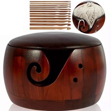 Large Wooden Yarn Bowl With Lid Knitting Crochet Wool Organizer Storage Holder