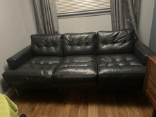 Danish Vintage 3-Seat Black Leather Sofa Modern MCM Retro Design