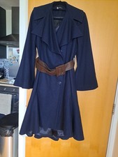 Ladies Navy Blue Vintage 40's Style Belted Waterfall Coat Size 14