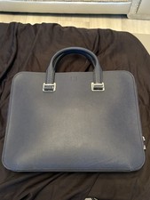 Alfred Dunhill Navy Leather Briefcase – Double Zip Business Briefcase Bag