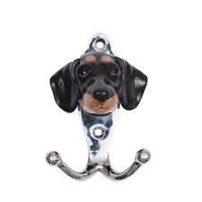 Ceramic Hook  By And Mary  Dachshund Black + Tan With Chrome Finish