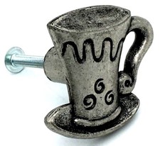 COFFEE CUP KNOBS 39mm  JAVA MUG pewter silver cupboard cabinet door knob (340)