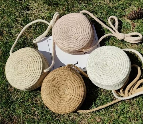 Woven round shoulder crossbody - round,