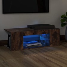 Industrial Rustic Smoked Oak Wooden TV Stand Unit Cabinet With LED Lights Wood