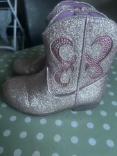 Girls Sparkly Pink Glitter Cow Girl Boots Size 8 EU 26