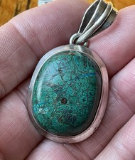 Sterling Silver Natural Azurite Malachite oval pendant