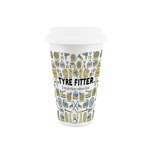 Tyre fitter ceramic travel mug - tyre,