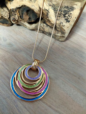 Bohemian Necklace Multi Coloured Enamel Swirl Gold tone Statement Necklace