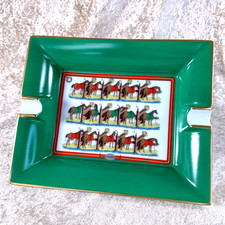 Vintage Hermes Porcelain Cigar Ashtray Change Tray Ecuries Horse Green No Box