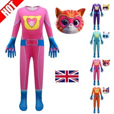 Kids Super Kitties Cat Cosplay Costume Jumpsuit Mask Fancy Dress Outfit Gifts UK