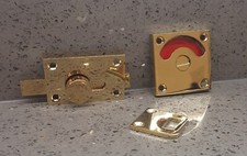 BRASS VACANT ENGAGED TOILET BATHROOM DOOR LOCK INDICATOR BOLT SLIDING RESTROOM  