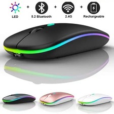 RGB LED Wireless Mouse Rechargeable Optical Silent Mice USB For PC Laptop UK