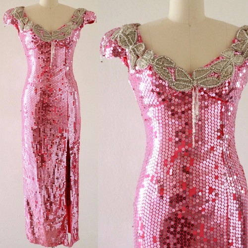 Vtg 80s pink rhinestone sequin - vtg,