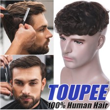 Replacement System Men Toupee Clip In 150% Remy Human Hair Hairpiece Wig Black