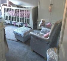 Silver Grey Crushed Velvet Fabric Adult Armchair & Footstool Nursery Chair New