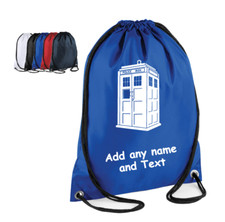 Police Box Personalised Drawstring GYM Bag PE Sports swim kit school Kids unisex
