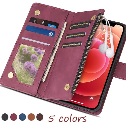 Zip wallet case leather flip - leather,
