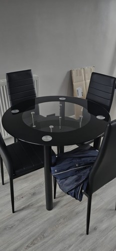 Black round glass dining - glass,
