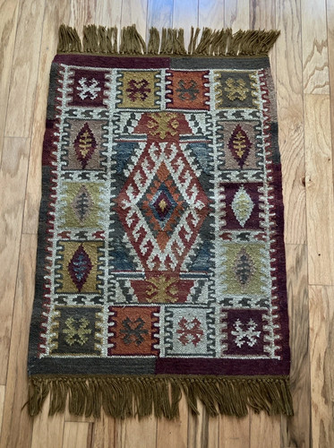 Kilim wool jute area - kilim,