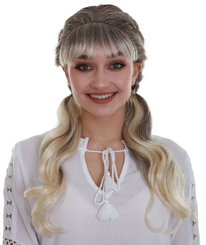 Women blonde pigtails wig - blonde,
