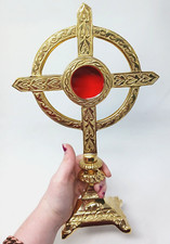 High Polished Brass Monstrance Reliquary for Catholic Church or Home 13.75 In