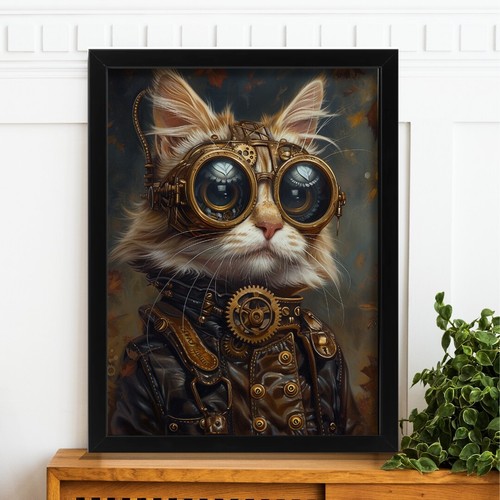 Steampunk cat art - art, print