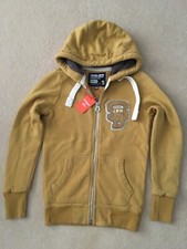 Superdry Women Hoodie Casual Cotton Blend Mustard fur lined hood   size XS