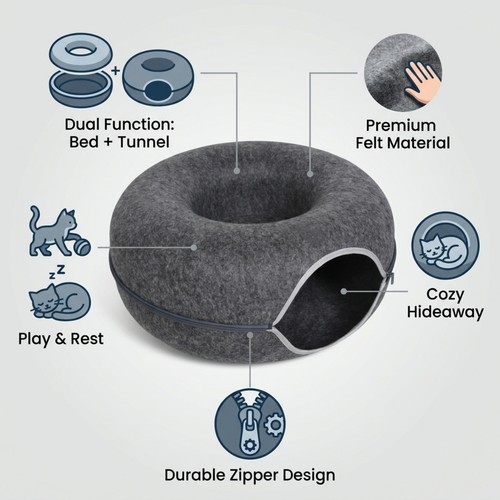Cat tunnel bed wool felt - tunnel, cave
