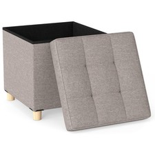 COSTWAY Linen Fabric Footstool