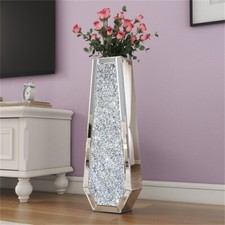 Tall Large Crushed Diamond Mirror Crystal Silver Glass Decor Glitter Floor Vase