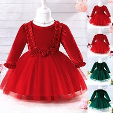 Toddler Baby Girls Christmas Velvet Flower Princess Tutu Dress Xmas Kids Clothes