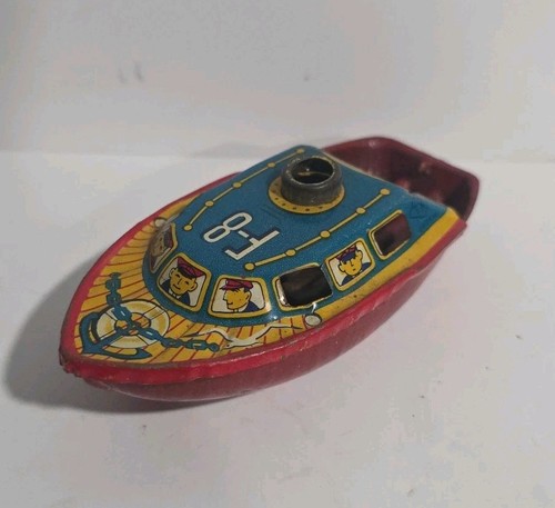 Vintage tin litho speedboat - vintage,